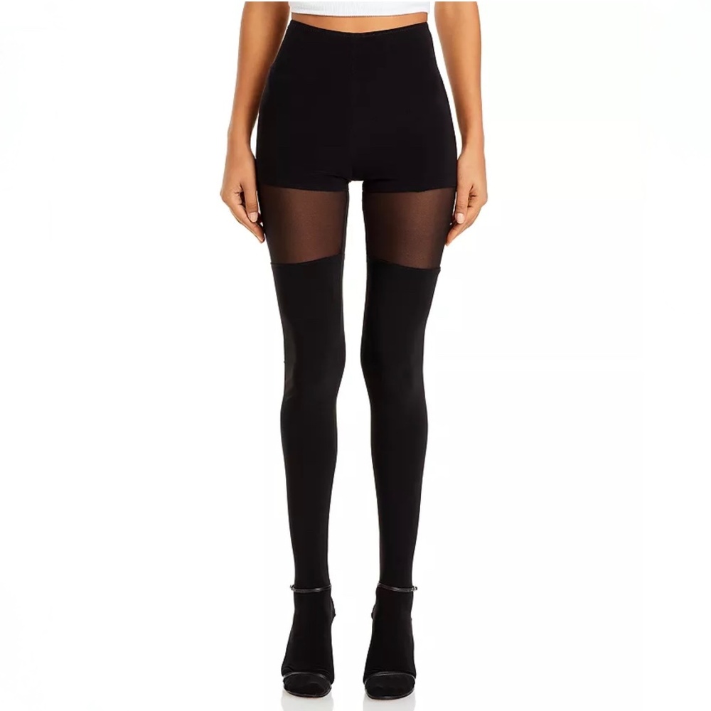 Norma Kamali Black Thigh High Leggings With Footsies Size L/36